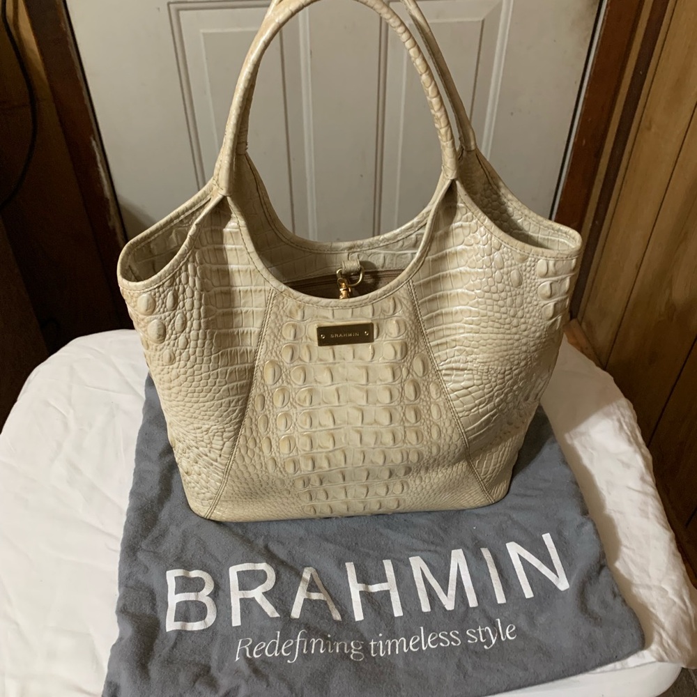 Brahmin Ivory Croc-Embossed Tote